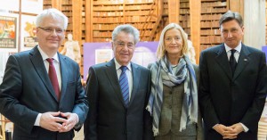 Drei Staatspräsidenten besichtigen Österreichische Nationalbibliothek