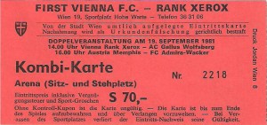 Stadion-Doppel-Ticket von 1981: Vienna - WAC (4 : 0), Austria - Admira/Wacker (2 : 0)