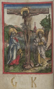  Kanonbild (Kreuzigung) und Monogramm G(eorg) K(arstner), Passauer Missale Druck Wien, 1503. Bild: ÖNB