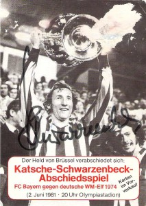 Autogrammkarte anlässlich seines Abschieds-Spiels 1981. Sammlung: oepb