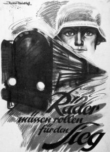 Postkarte "Die Räder müssen rollen für den Sieg" - so die NS-Propaganda während der Kriegsjahre. Bild: Privatsammlung Alfred Klein-Wisenberg