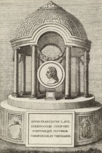 Tempel mit einem Medaillon des Kaisers Franz Stephan von Lothringen, Kupferstich von Jac. Mercorus, um 1780. Foto: Österreichische Nationalbibliothek